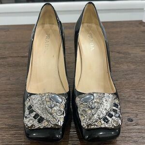 Authentic Prada Black Patent Pumps stiletto size 37.5 made in Italy